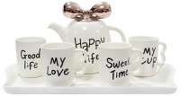 Набор "Счастливая жизнь": 4 чашки, чайник-заварник, поднос